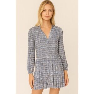 SMF Printed Smocked Pleated Mini Dress